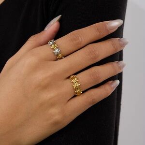 18K Gold Plated Stainless Steel Two Tone Star Adjustable Ring
